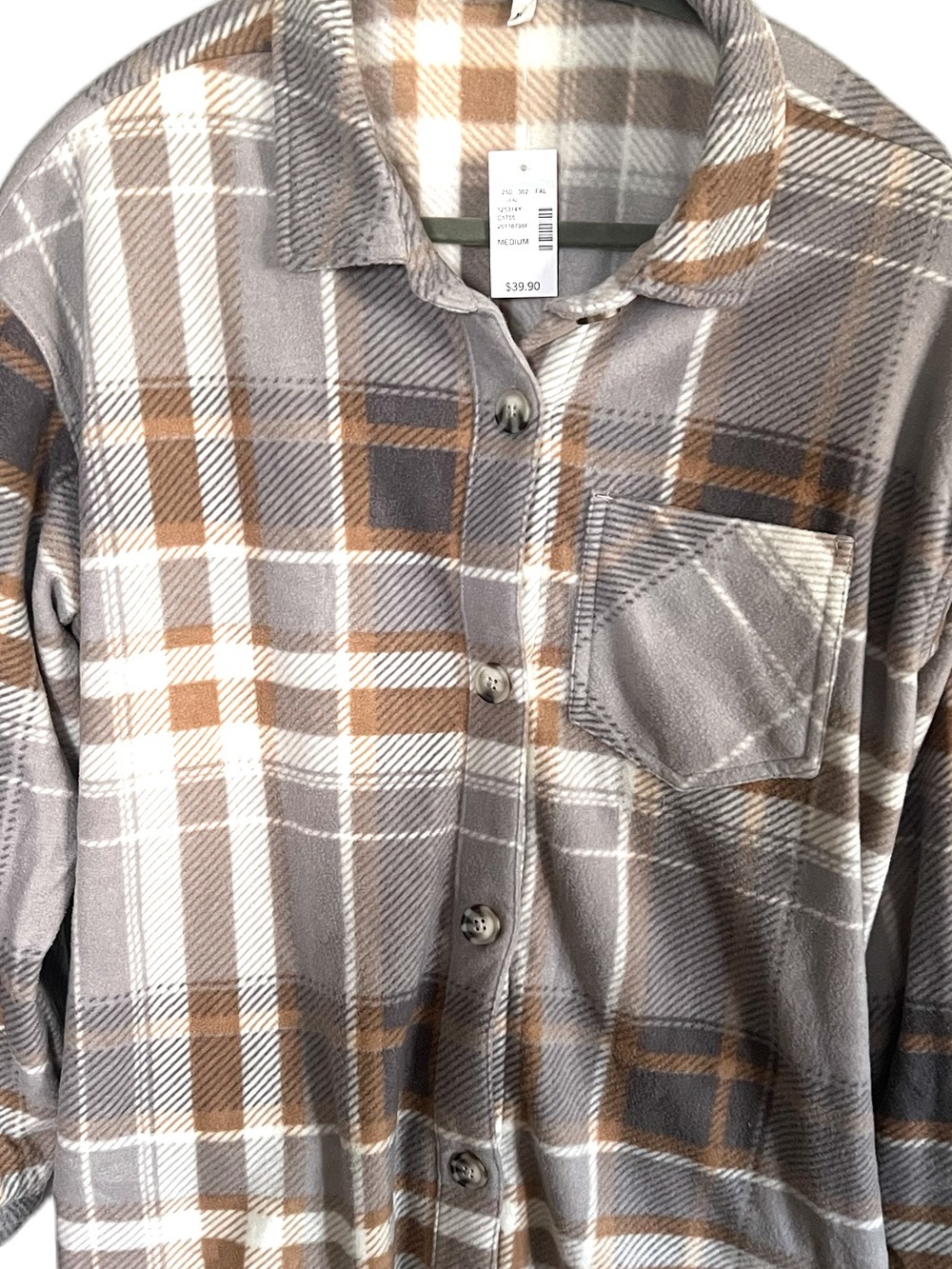 Maurices Fall Taupe Gray Plaid Flannel Button Down Shirt Harvest Autumn Style - Picture 3 of 6